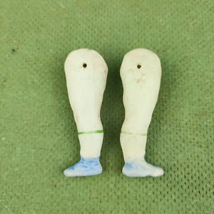 Antique porcelain dollhouse doll legs, wire fixing, 2.31" / 58 mm, blue shoes - Picture 1 of 6