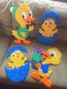 Vintage 1970s Easter Melted Plastic Popcorn Decoration Lot of 4, Ducks/Chicks - Picture 1 of 9