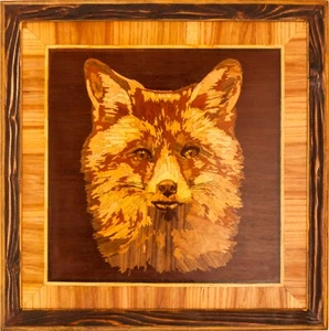 Mosaico de madera de zorro retrato eco regalo incrustación panel enmarcado colgante de pared - Imagen 1 de 12