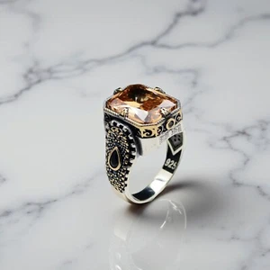 Citrine Gemstone Men's Ring 925 Sterling Silver Turkish Jewelry Size 7-15 US - Picture 1 of 8