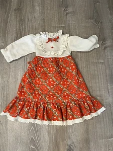 Vintage Sears 70's 80's Girls 6 Prairie Perma-Prest Red Floral Dress - Picture 1 of 10