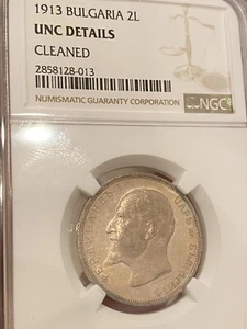 Bulgaria Great Luster! 1913 2 Leva Silver NGC UNC KM#32 - Picture 1 of 2