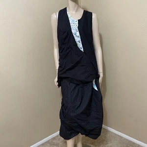 Women’s Black Cotton Casual Oversize Summer Asymmetric One Size Blouse+Skirt Set - Picture 1 of 12