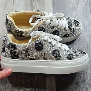 Betsy Johnson Sneakers Rhinestone Skeletons Black Gray Women's 5.5 - Picture 1 of 10