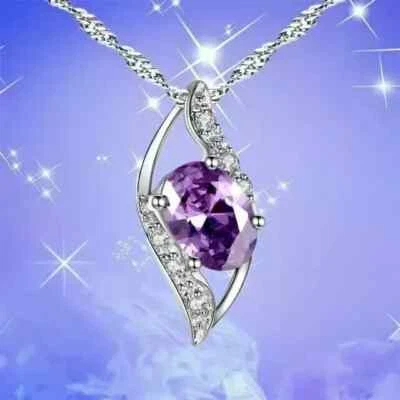 2.0 Ct Oval Cut Simulated Amethyst Women's Stylish Pendant 14k White Gold Plated - Image 1 of 4