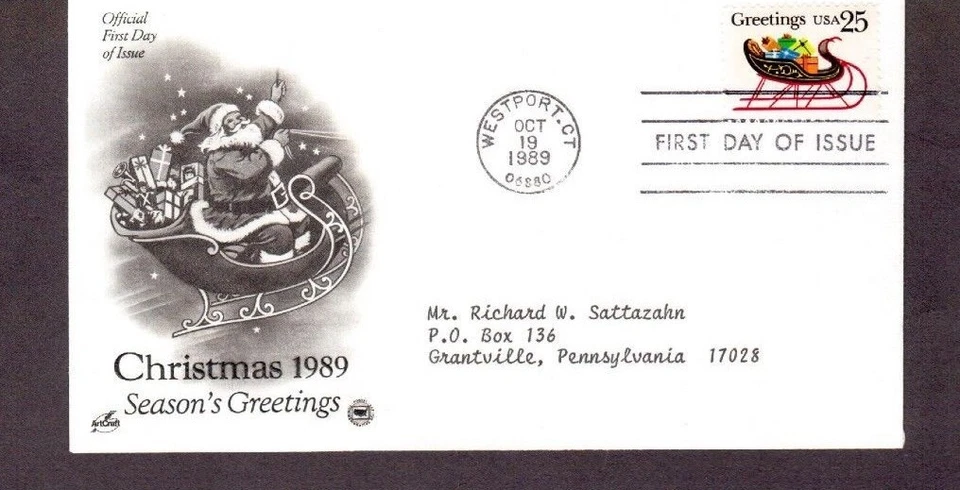 First Day Cover FDC stamp # 2400 Christmas Sleigh & Village  Greetings  25 cent - Image 1 of 1