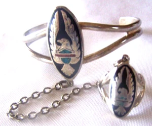 Harley Davidson Signed G&S 86 Silver Slave Bracelet W/ Blue Black Turquoise Ring - Picture 1 of 10