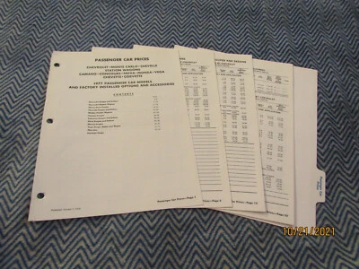 Chevrolet Impala Chevelle Malibu 1977 Camaro Monza Corvette Vega hojas de precios SE Foto 1 de 3