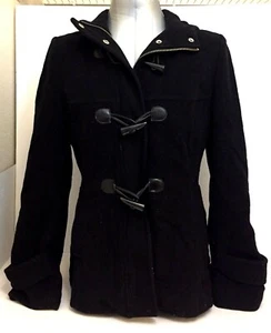 Croft Barrow Woman's Coat Peacoat Size S Jacket Full Zip Hooded Black - Picture 1 of 12
