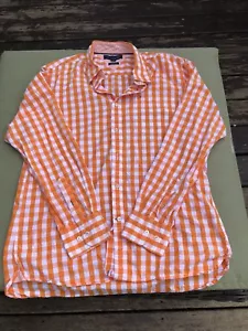 Tommy Hilfiger Custom Fit Men's L 16.5-17 Orange Cream Button Down Shirt - Picture 1 of 3