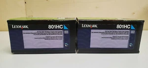 (2x)New Genuine Lexmark 801HC Cyan Toner Cartridge Box CX510 CX410 - Picture 1 of 3