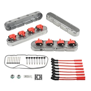 For Chevy LS Finned Vintage Hidden Coil Aluminum Valve Cover - Polished - Foto 1 di 10