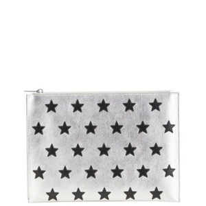 Saint Laurent 397295 Silber × Schwarz Zweite Clutch Tasche Pochieren Damen Stern - Bild 1 von 12