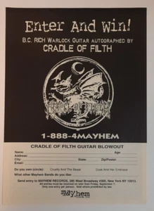 CUNA DE SUCIEDAD ~ B.C. Rich Warlock Contest ~ De colección Anuncio promocional/impresión de revista 1998 - Imagen 1 de 1