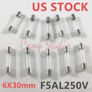 10Pcs F5AL250V Fuses 5A 250V Fast-Blow Fuse Glass Tube Quick Blow Fuse 6X30mm - Picture 1 of 7