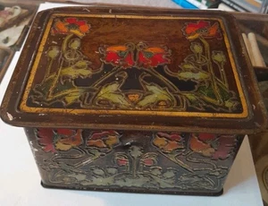 Fine Antique Art Nouveau Flowers Biscuit Tin By Cooperative Wholesale Society  - Picture 1 of 9