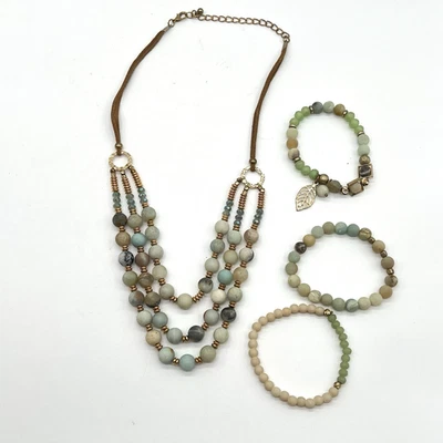 Amazonita? Juego de collar y pulsera apilada de piedra natural a juego Foto 1 de 4