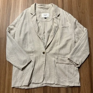 American Eagle Oversized Boyfriend Blazer XXL Beige, Oatmeal Heather Linen Blend - Picture 1 of 5