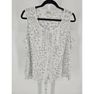 Character Damen ärmelloses Top mit U-Ausschnitt Blumenmuster weiß Größe L - Bild 1 von 5