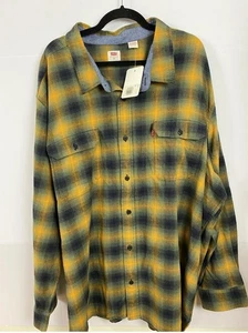 NUEVO CON ETIQUETAS Camisa Levis Calce Relajado Para Hombre 4XL Franela A Cuadros Manga Larga Dorada Negra Verde - Imagen 1 de 3