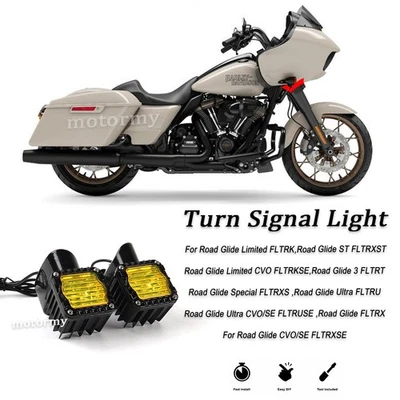 Señales de giro de luz LED delanteras negras para Harley Road Glide Ultra FLTRU 2016-2019 Foto 1 de 4