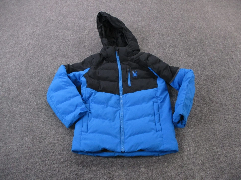 Spyder Jacket Boys 14 Black Blue Puffer Outdoors Hiking Logo USA Camping Lined - Image 1 of 4