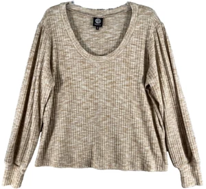 No Way Damen Übergröße Top Größe 1X Beige Langarm U-Ausschnitt Stretch Gerippt - Bild 1 von 10