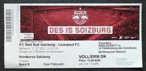 Boleto partido amistoso 27/7/2022 RB Salzburg vs Liverpool FC # 239 como nuevo - Imagen 1 de 4