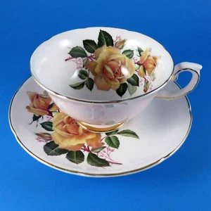 Pretty Dark Yellow Rose with Pink Exterior Royal Grafton Tea Cup and Saucer Set - Picture 1 of 3