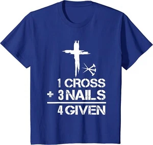 1 Cross 3 Nails Forgiven Christian Easter Gift Youth Unisex T-shirt - Picture 1 of 8