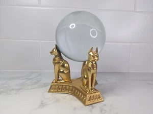 RARE Franklin Mint Jeane Dixon Egyptian Bastet Cat Sculpture with Crystal Ball - Foto 1 di 9