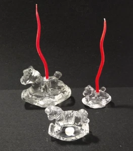 Lot 3 rocking horse crystal glass candle holders figurine one Princess House - Picture 1 of 4