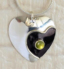 Round Peridot Gemstone 925 Sterling Silver Design Heart Pendant & Chain Ap-315