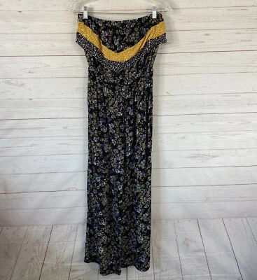 Mudd Strapless Floral Jumpsuit Jrs Medium Black Yellow Floral Print Wide Leg Foto 1 de 4
