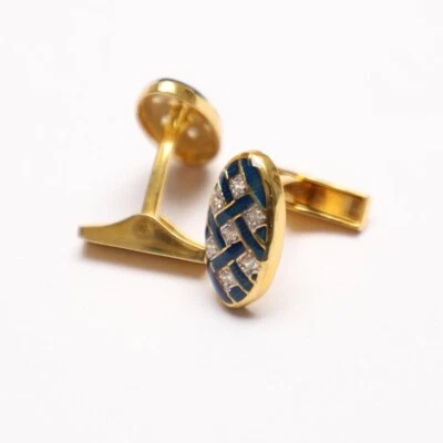 Gemelos de plata de ley 92,5 esmalte azul chapado en oro forma ovalada regalo de boda Foto 1 de 4