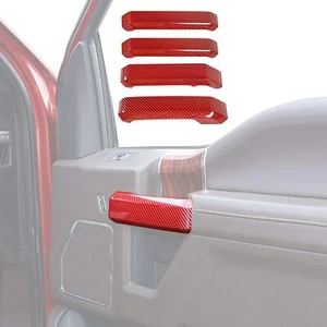 4X Interior Door Handles Decor Cover Trim for Ford F150 2015+ Red Carbon Fiber - Picture 1 of 7