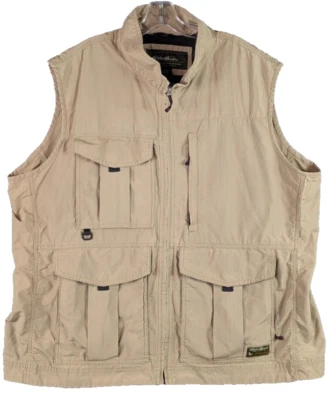 Vintage Eddie Bauer Vest Mens XXL Tan Fishing Outdoor Ripstop Mayan Print Unique - Image 1 of 4