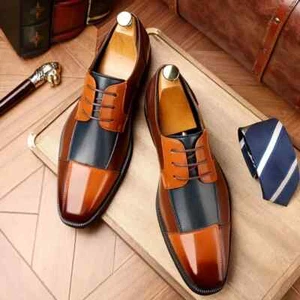 New Oxford Leather Two Tone brown Blue Wingtip Brogue Dress Shoes For Men 10 - Picture 1 of 6