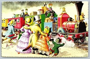 Mainzer Cats Missing The Train Anthropomorphic Dressed Animal Postcard L10 - Picture 1 of 2