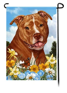 Bandera de jardín con flores de verano - Pit Bull Terrier naranja y blanco sin recortar - Imagen 1 de 1