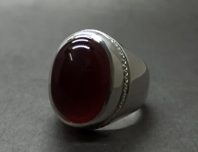 Anillo natural yemení sangre roja cornalina plata esterlina 925 hecho a mano Aqeeq para hombre Foto 1 de 4