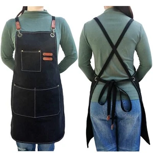 Chef Apron for Men Women Cotton Canvas Cross Back Apron Kitchen Cooking Apron... - Picture 1 of 8