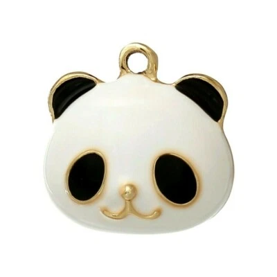 5 Enamel Panda Bear Face Black White Gold Bead Drops 17mm Charms Pendants - Image 1 of 3
