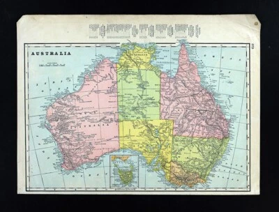 1904 Cram Map Australia Sydney Melbourne Perth Brisbane Adelaide Tasmania - Image 1 of 4