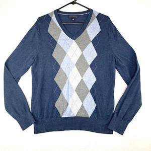Banana Republic Pullover Herren mittelblau Argyle V-Ausschnitt leicht 5% Kaschmir - Bild 1 von 11