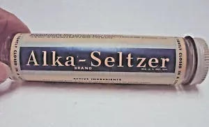 Vtg Alka-Seltzer 25 Tablets Glass Bottle pnly with White Metal Lid Elkhart, Ind - Picture 1 of 7