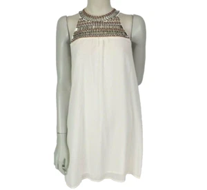 Dotti Size 8 Dress White Ivory Halter Neck Gold Beaded Short Chiffon Lined Party - Picture 1 of 11