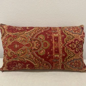 Pottery Barn Pillow Cover & Insert Lumbar Paisley Print Red 16x26 Linen Cotton - Picture 1 of 10