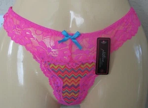 NATIVE INTIMATES - NEW - MEDIUM - NEON PINK LACE THONG PANTY - 1.5" SIDES - Picture 1 of 3