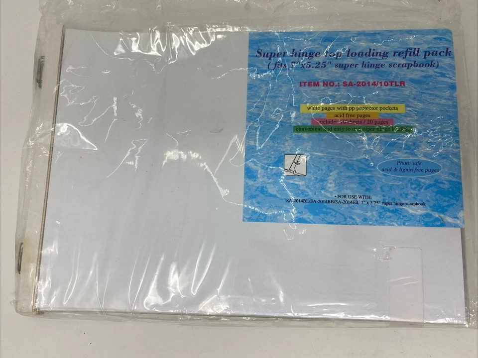 Scrapbook Super Hinge Refill Pack Fits Strap Album 10 Sheet 7"x5.25" White NEW — 第 1/3 张图片